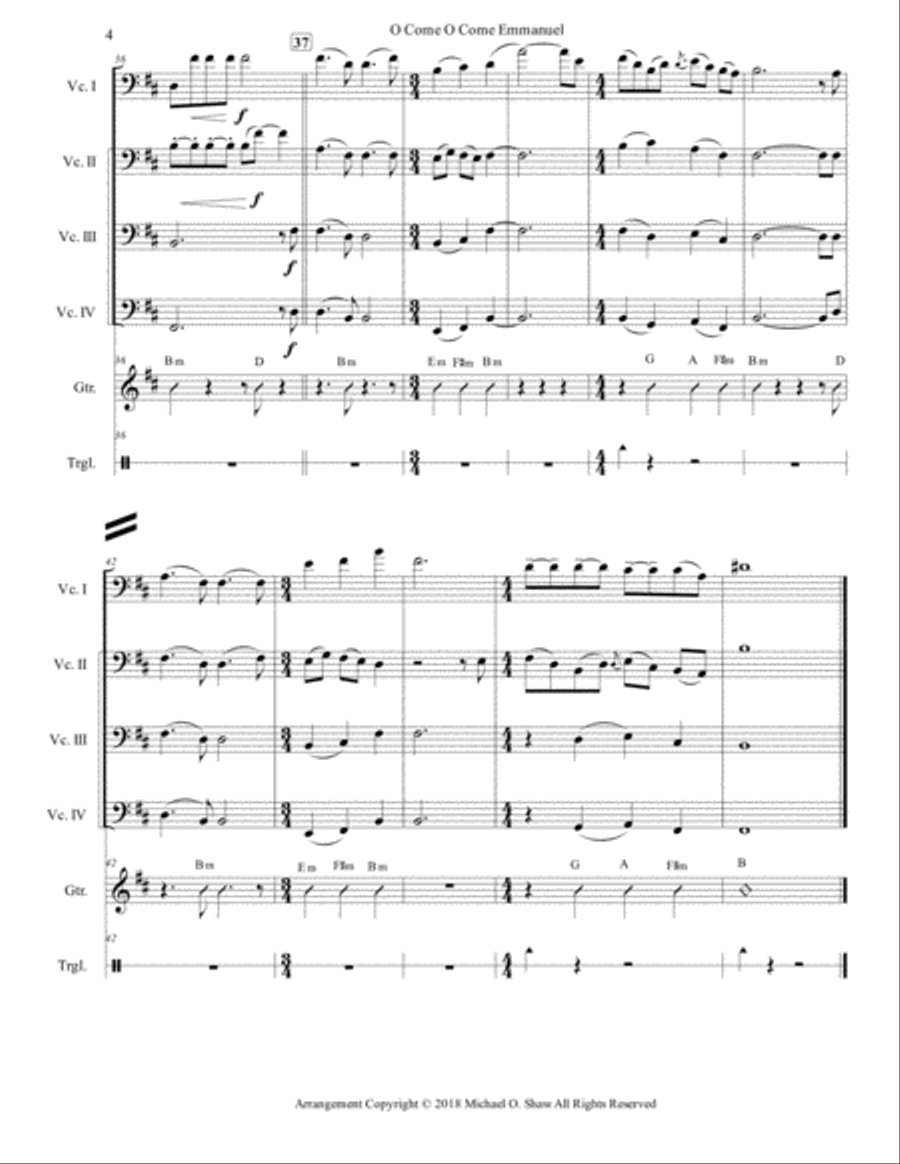 O Come O Come Emmanuel for Cello Quartet String Quartet scores gallery preview page 5