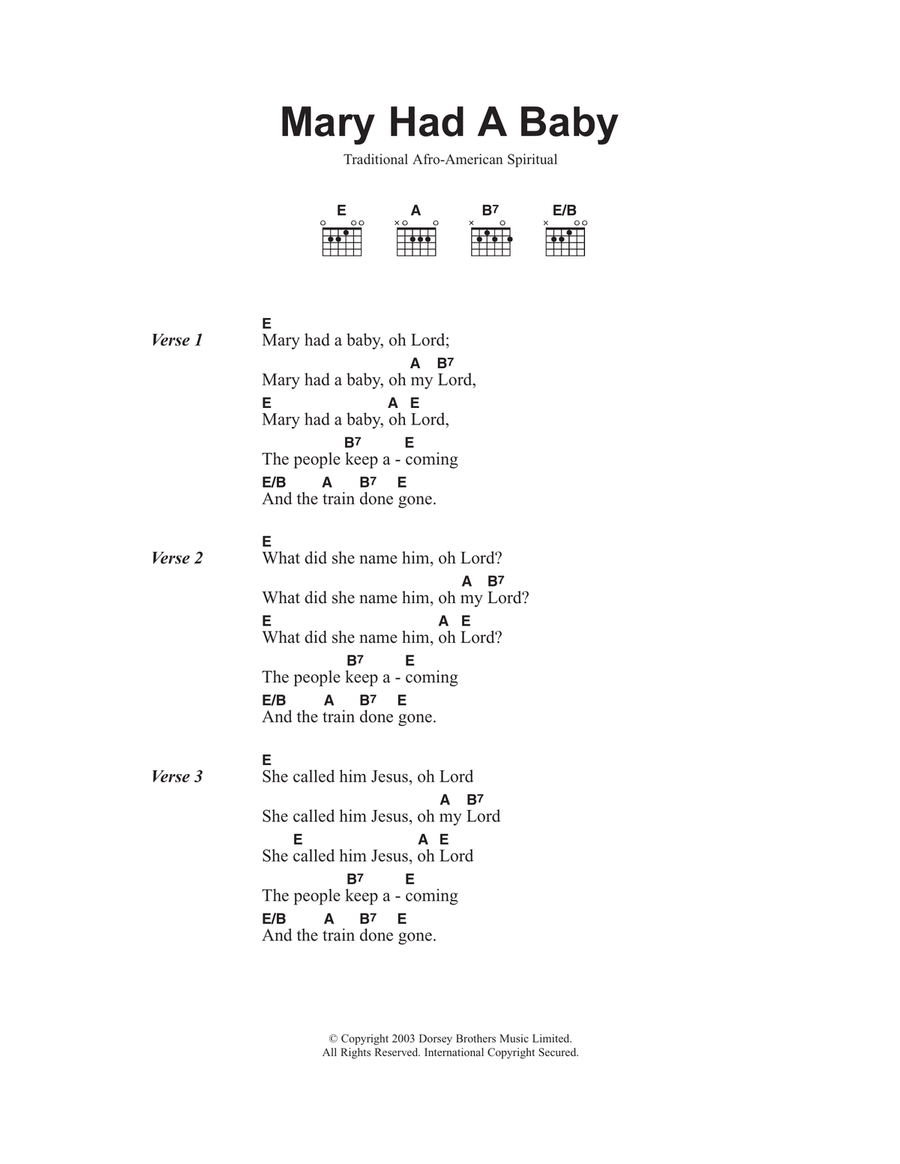 Mary Had A Baby Mary Had A Baby Guitar scores gallery preview page 1