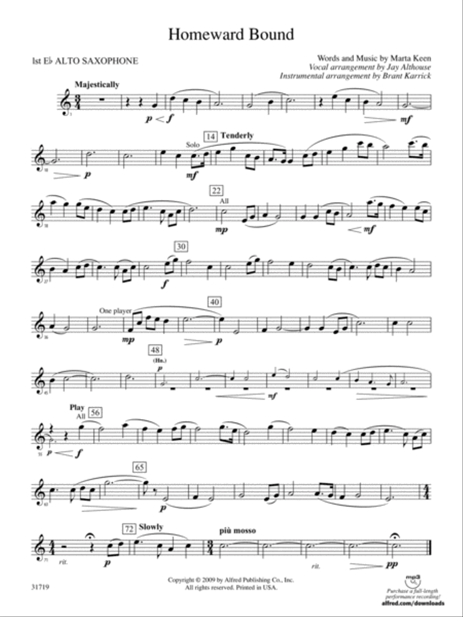 Homeward Bound: E-flat Alto Saxophone Concert Band scores gallery preview page 1