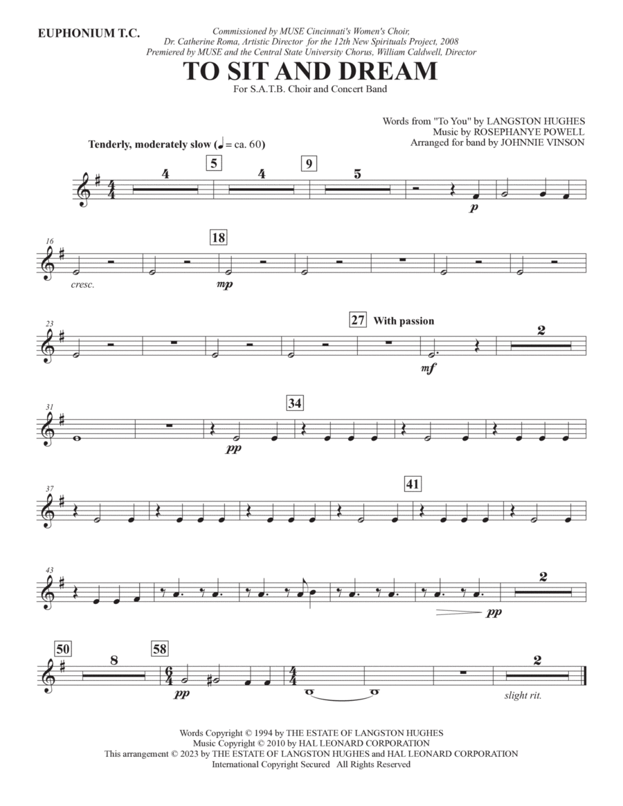 To Sit And Dream (Band Accompaniment) - Euphonium T.C. Choir scores gallery preview page 1
