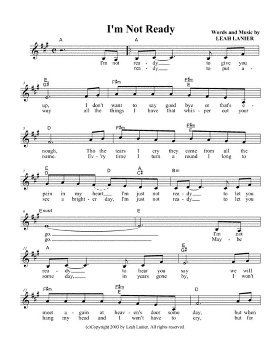 I'M NOT READY by Leah Lanier - (Lead Sheet with melody, chords and lyrics) image number null