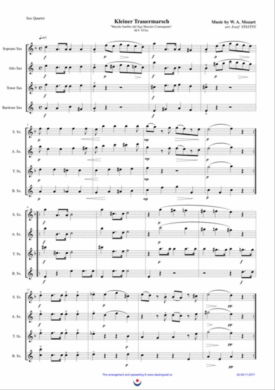 Funeral March (Mozart) Woodwind Quartet scores gallery preview page 1