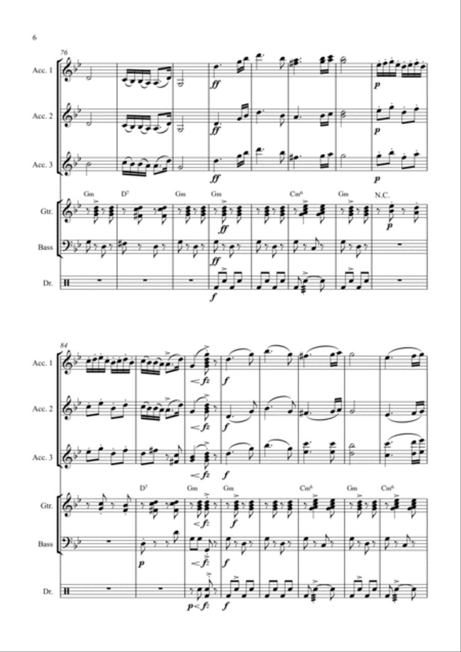 Brahms: Hungarian Dance No. 5 (Accordian Orchestra) Bass Voice scores gallery preview page 6