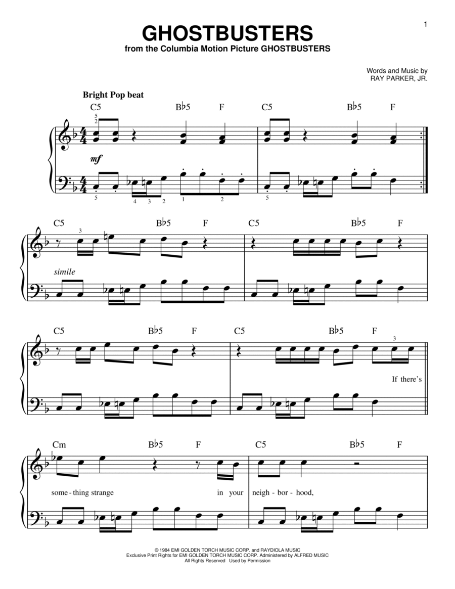 Ghostbusters Easy Piano scores gallery preview page 1