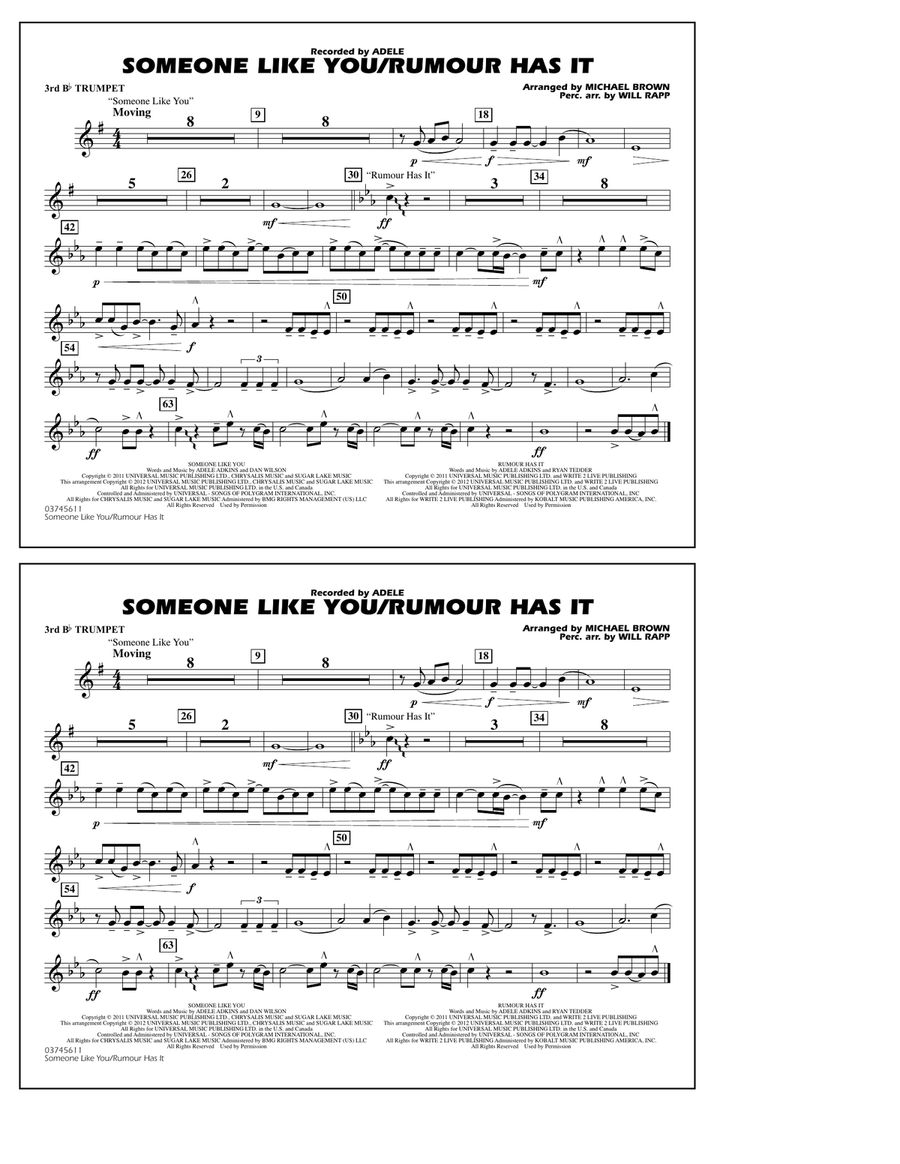 Someone Like You/Rumour Has It - 3rd Bb Trumpet Marching Band scores gallery preview page 1