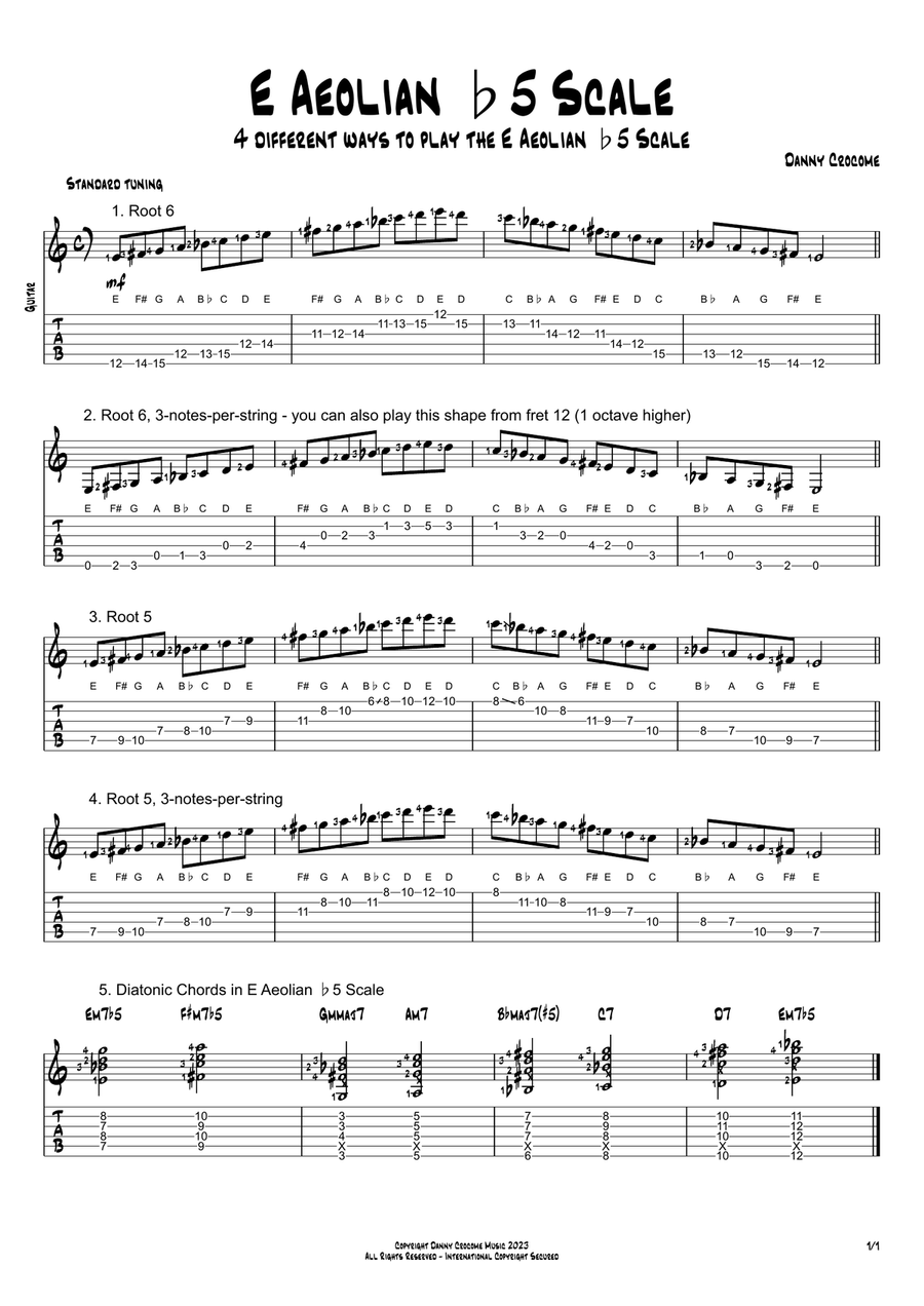 E Aeolian b5 Scale (4 Ways to Play) Electric Guitar scores gallery preview page 1