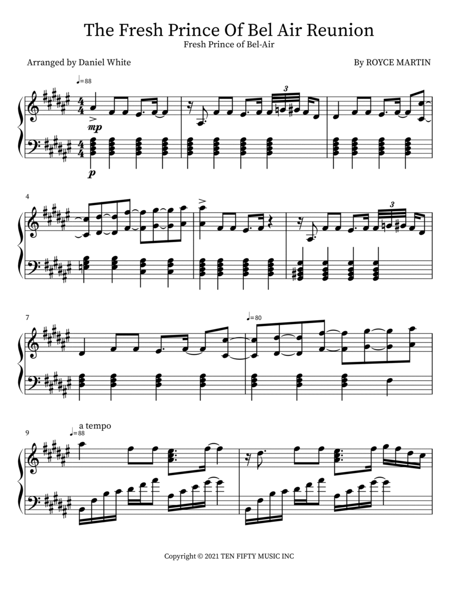 The Fresh Prince Of Bel Air Reunion Piano Solo scores gallery preview page 1