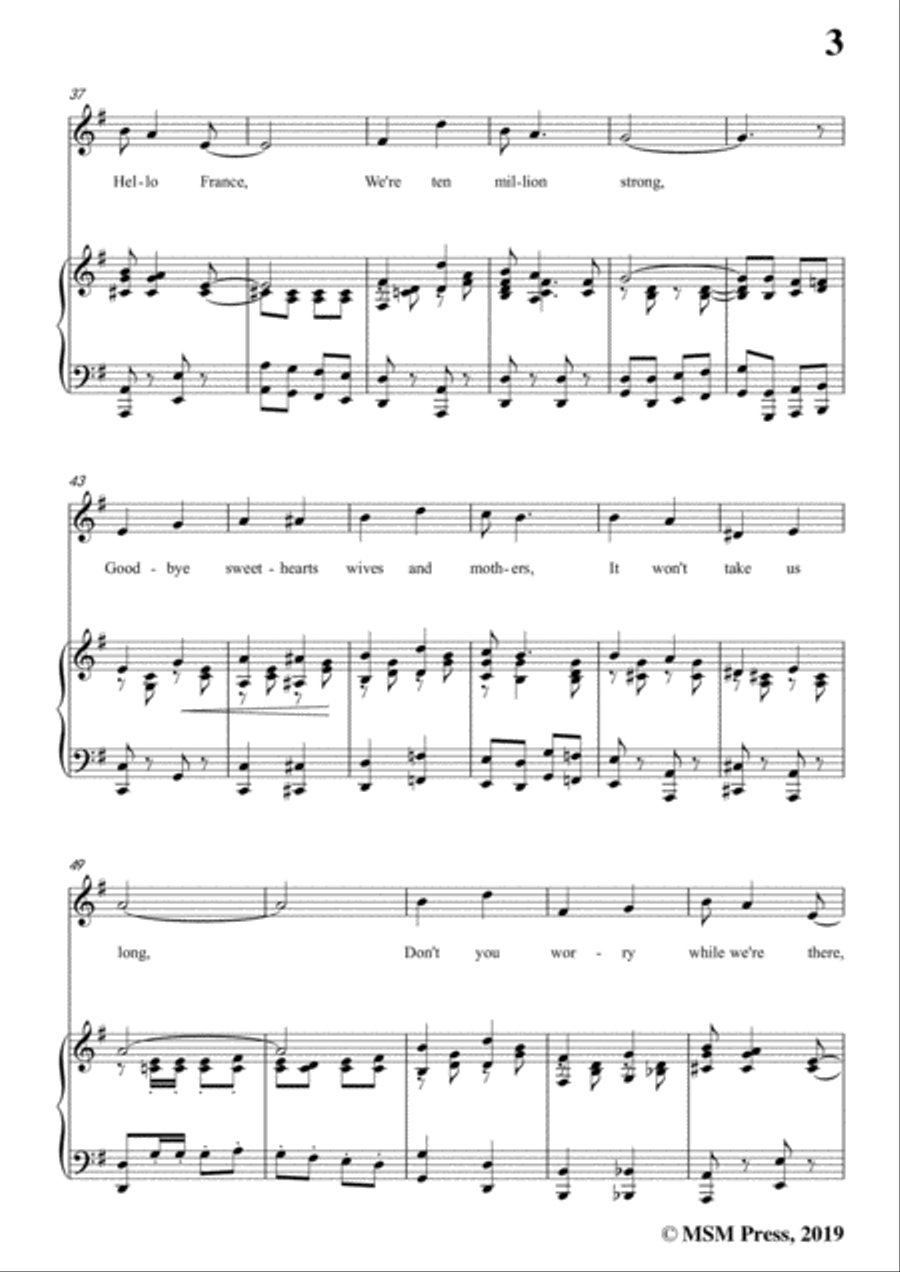 Billy Baskette-Good Bye Broadway,Hello France,in G Major,for Voice and Piano Voice Solo scores gallery preview page 5