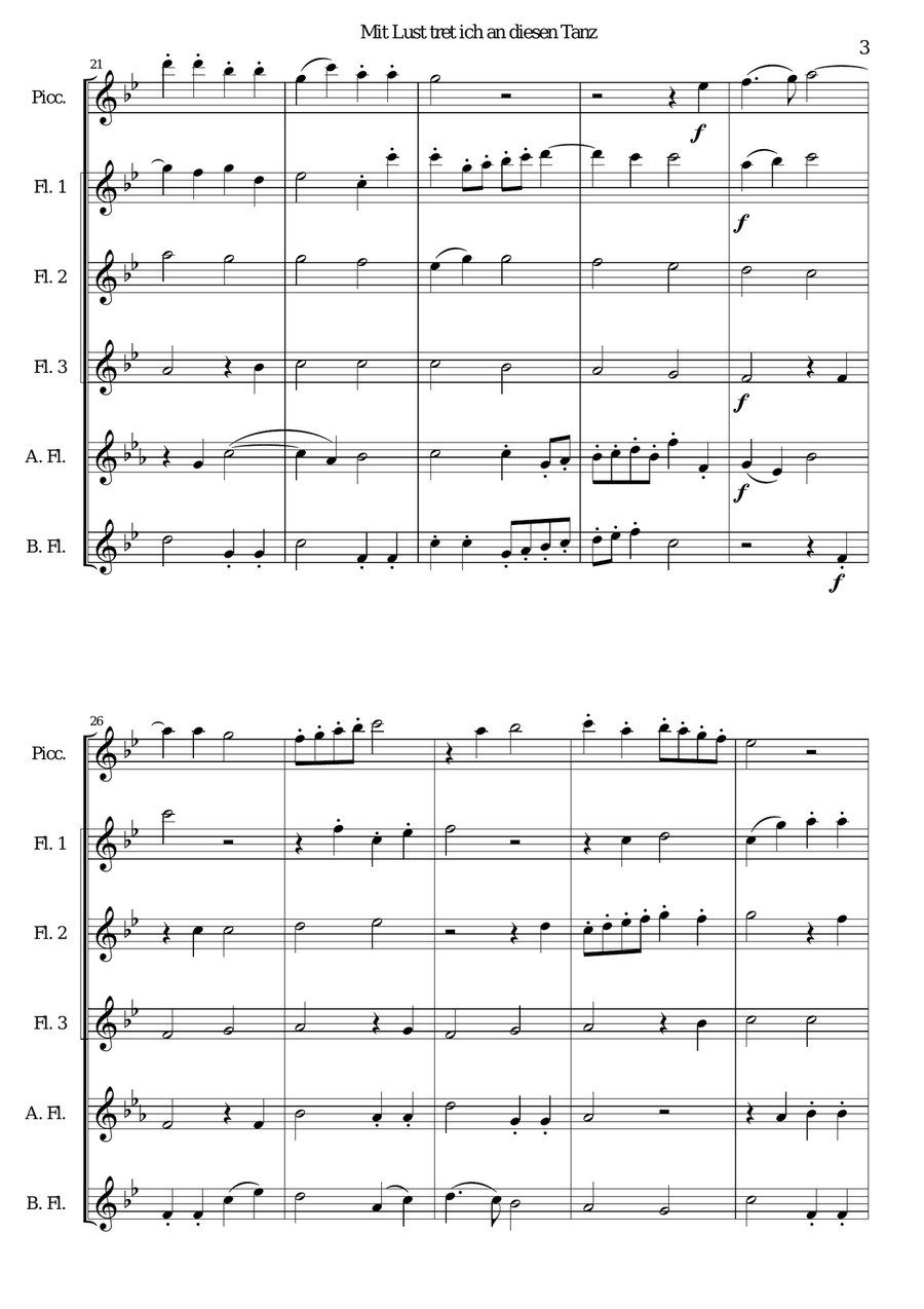 Mit Lust tret ich an diesen Tanz (I'm delighted to join this dance) for flute sextet Flute Solo scores gallery preview page 3