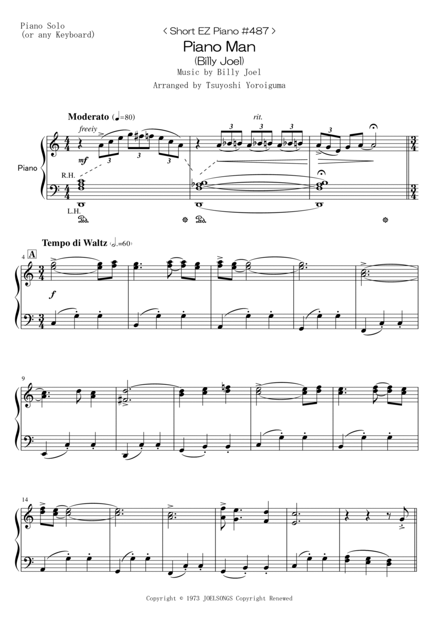 Piano Man Easy Piano scores gallery preview page 1