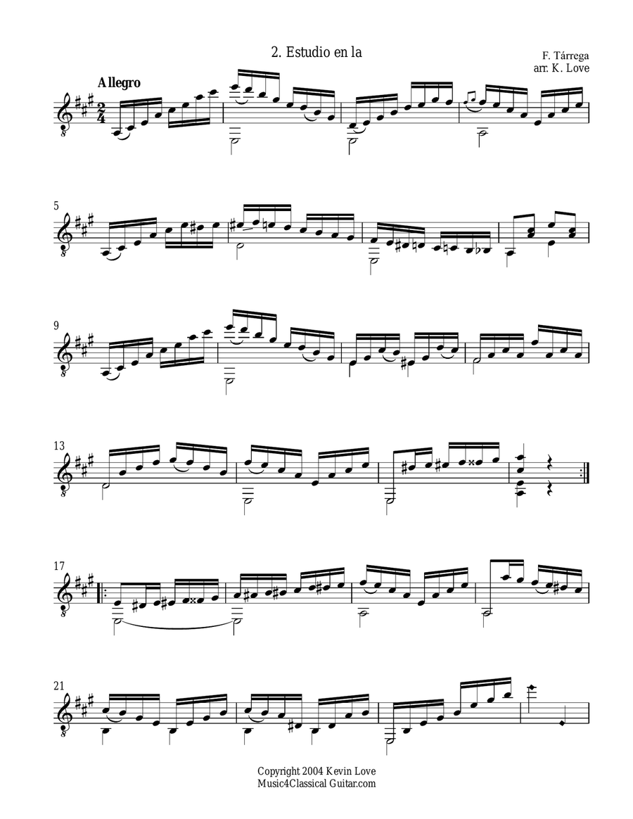 My First Tárrega - Lágrima, Estudio in La, Adelita Classical Guitar scores gallery preview page 2