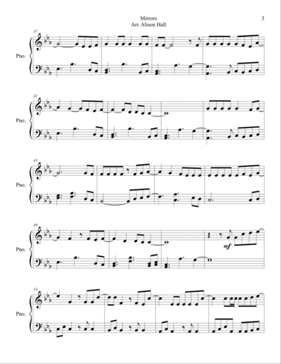 Mirrors Easy Piano scores gallery preview page 3