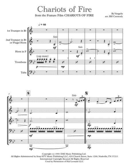Chariots Of Fire from the Feature Film CHARIOTS OF FIRE by Vangelis Brass Ensemble - Digital Sheet Music