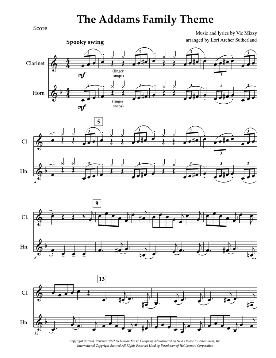 The Addams Family Theme Woodwind Duet scores gallery preview page 2