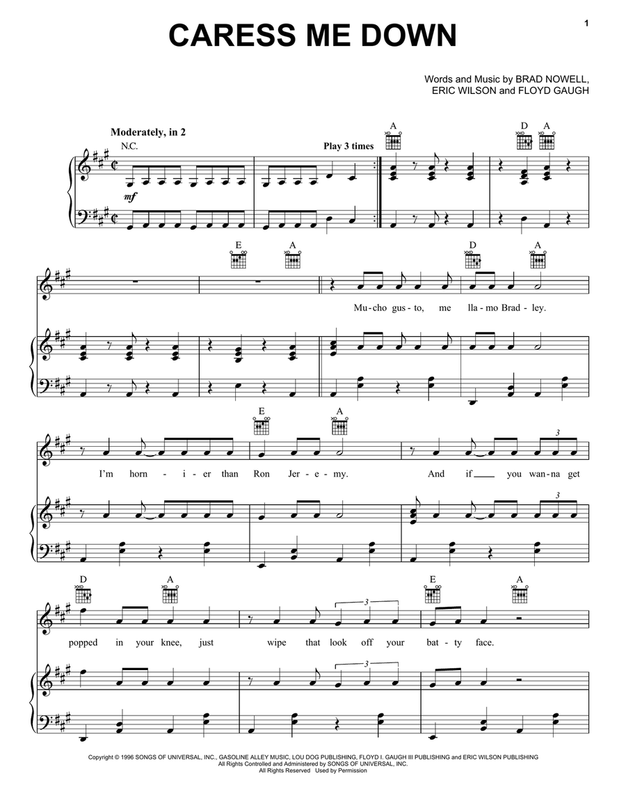 Caress Me Down Caress Me Down Piano, Vocal, Guitar scores gallery preview page 1
