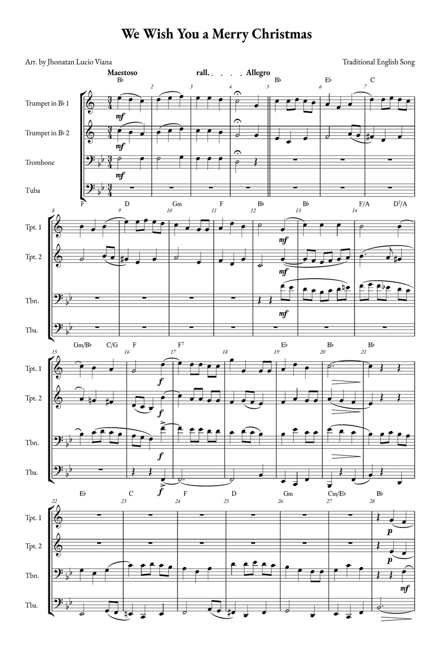 We Wish You a Merry Christmas Brass Quartet scores gallery preview page 1
