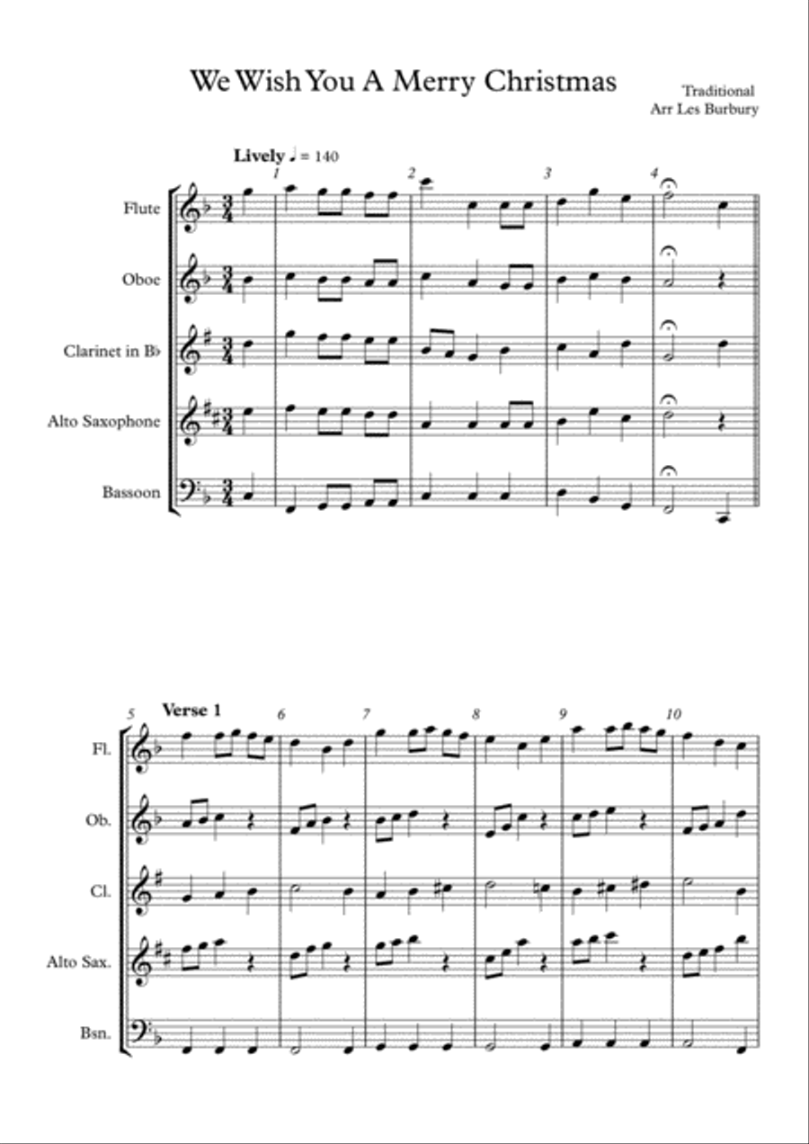 We Wish You a Merry Christmas_Wind Ensemble Woodwind Quartet scores gallery preview page 1