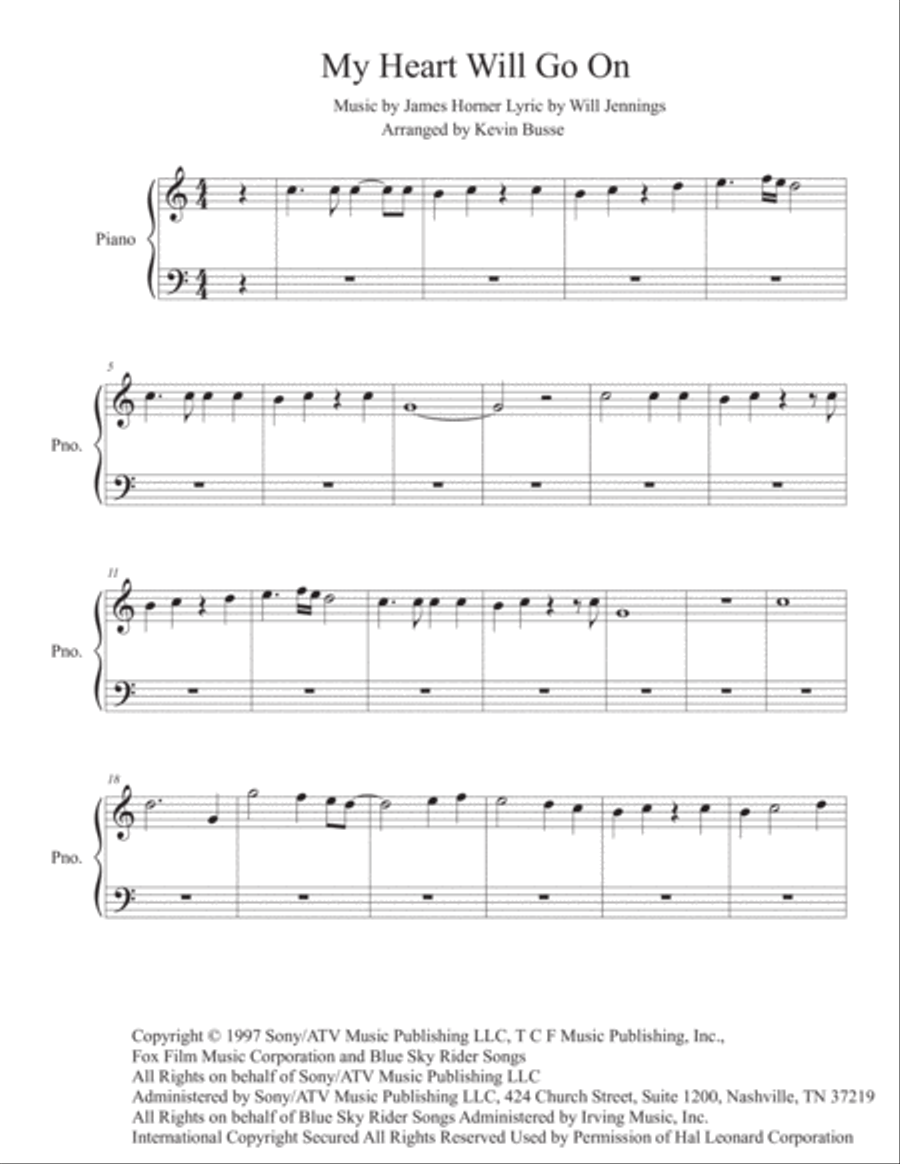 My Heart Will Go On (Love Theme from Titanic) Easy Piano scores gallery preview page 1