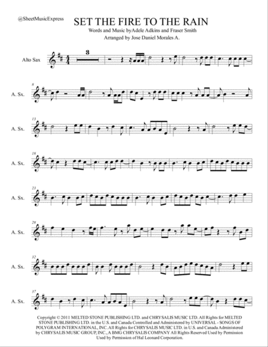 Set Fire To The Rain Alto Saxophone scores gallery preview page 1