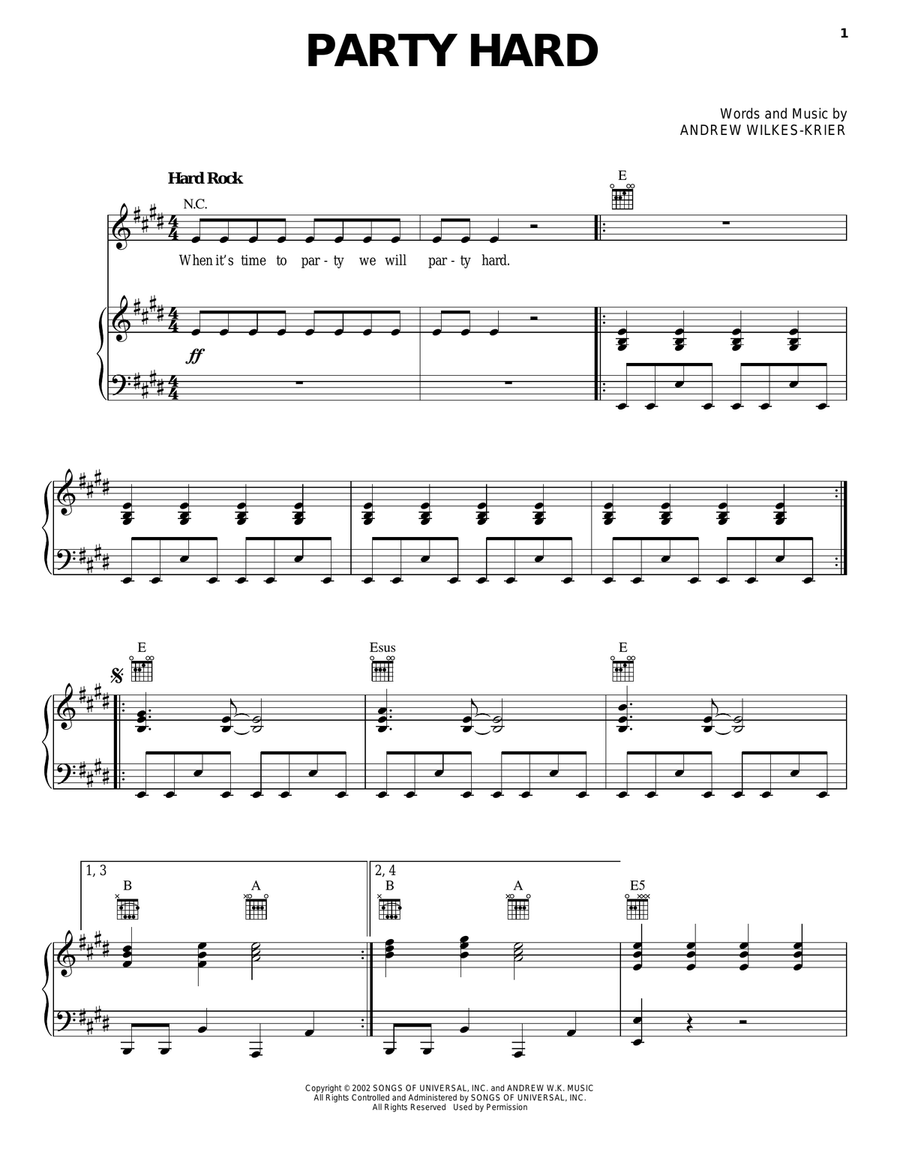 Party Hard Party Hard Piano, Vocal, Guitar scores gallery preview page 1