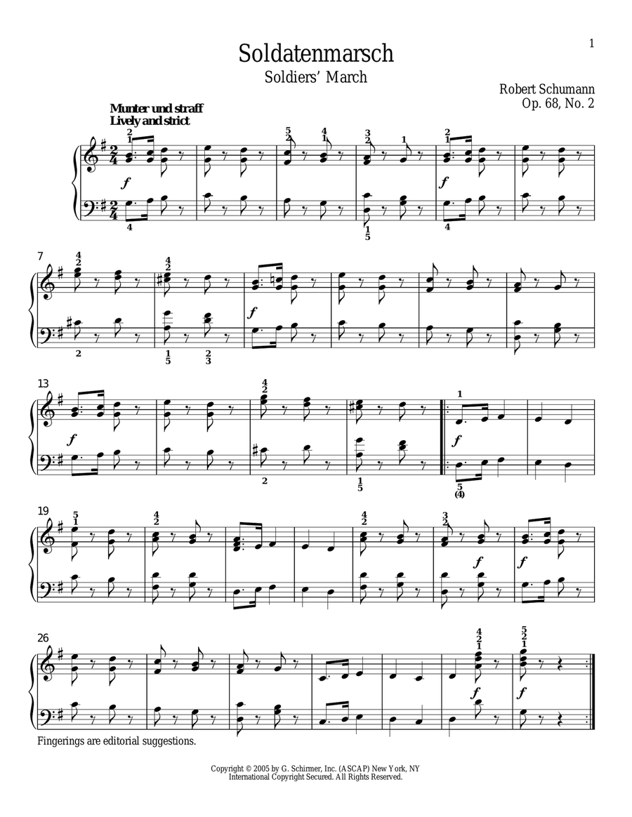 Soldier's March (Soldatenmarsch), Op. 68, No. 2 Piano Solo scores gallery preview page 1