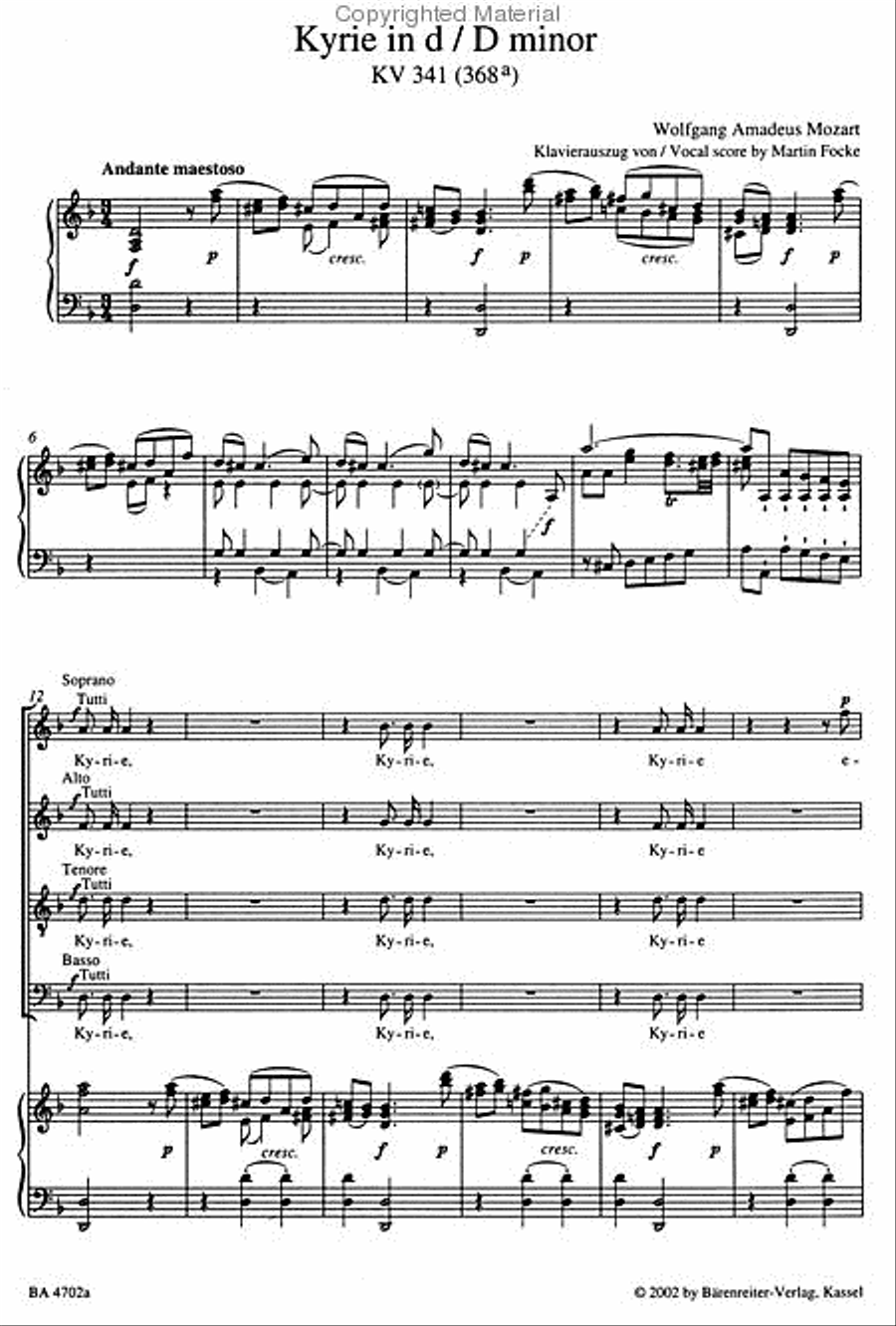Kyrie d minor, KV 341 (368a) 4-Part scores gallery preview page 3