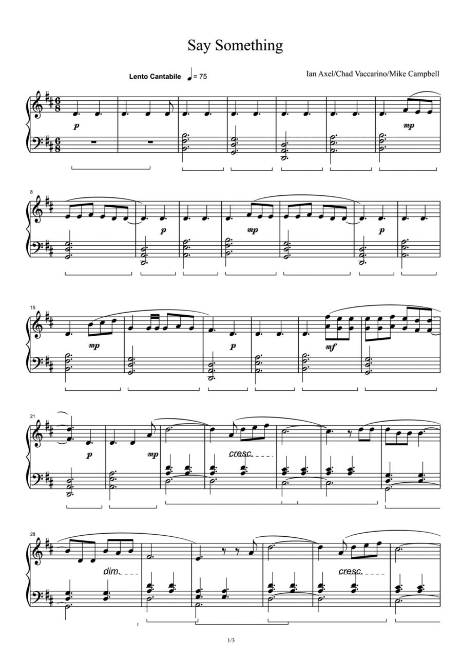 Say Something Piano Solo scores gallery preview page 1