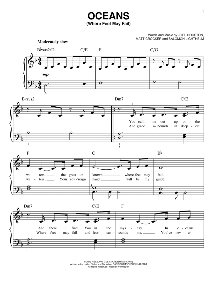 Oceans (Where Feet May Fail) Easy Piano scores gallery preview page 1