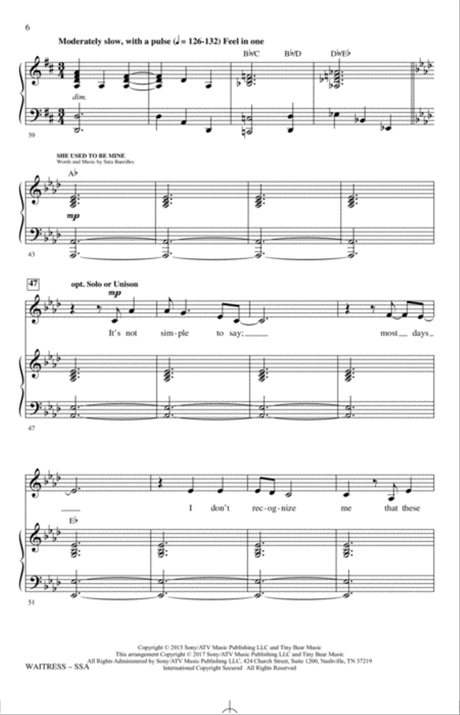 Waitress (Choral Highlights) (arr. Greg Gilpin) SSA scores gallery preview page 5