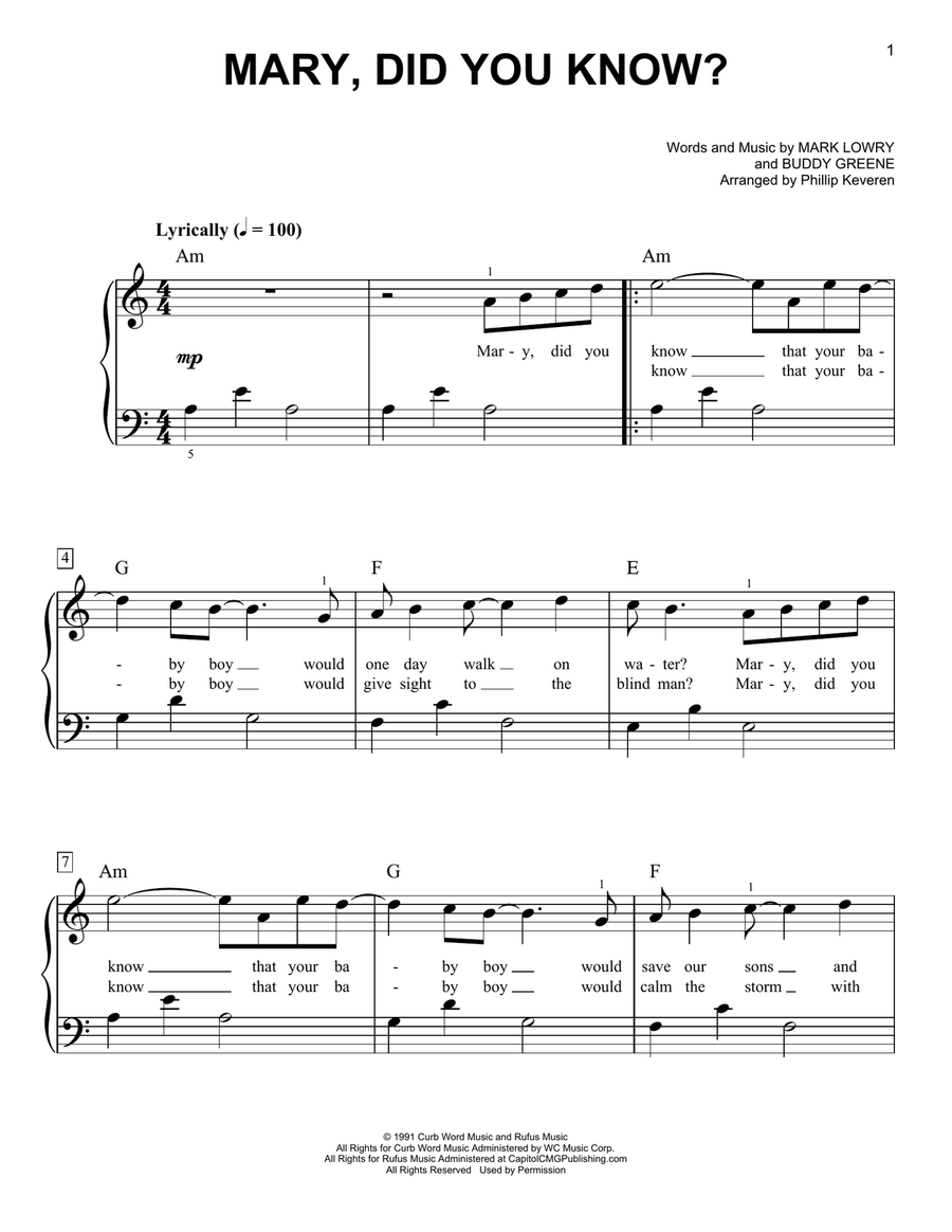 Mary, Did You Know? (arr. Phillip Keveren) Easy Piano scores gallery preview page 1