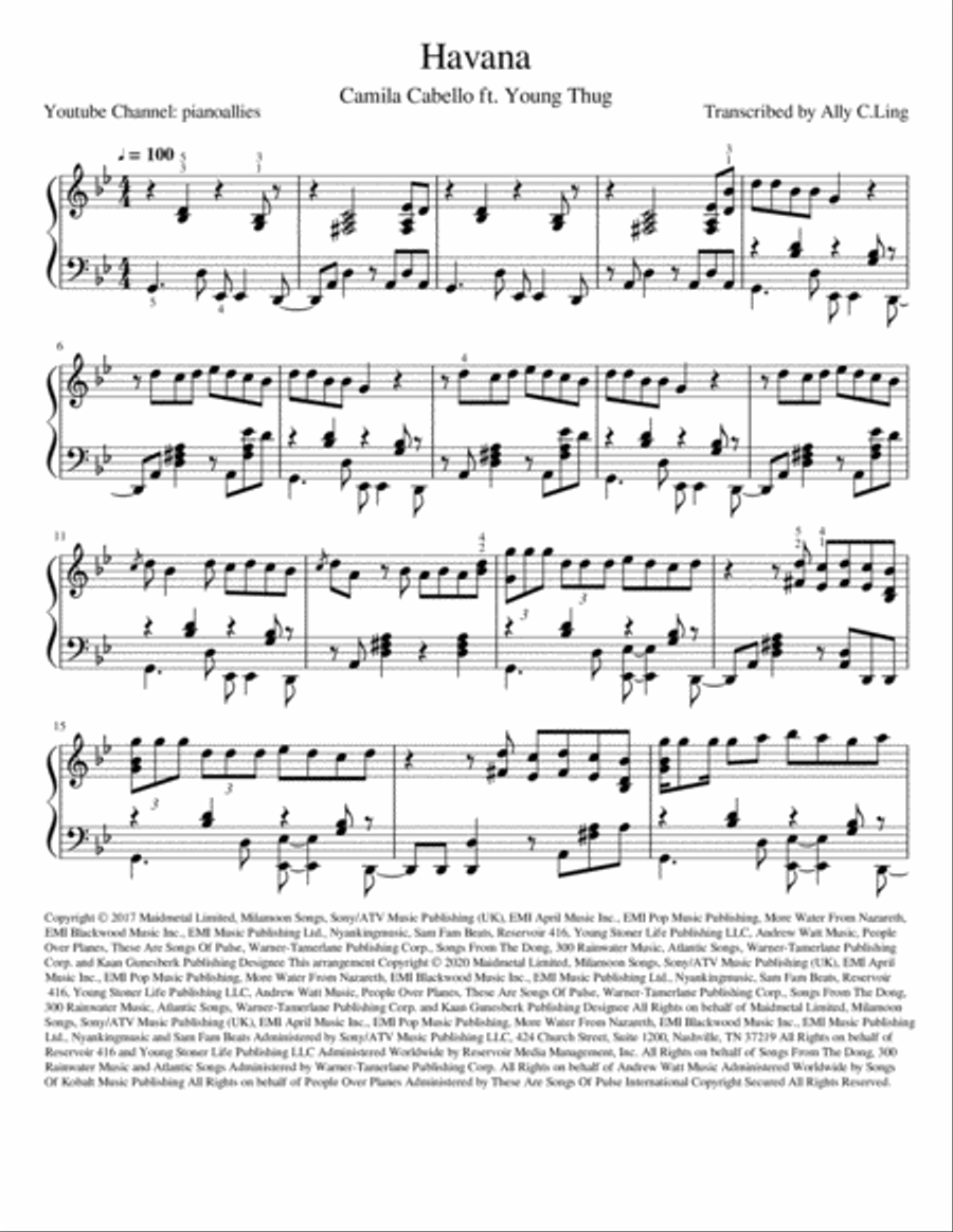 Havana Piano Solo scores gallery preview page 1