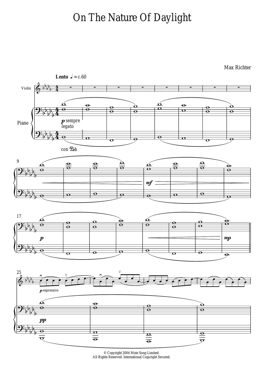 On The Nature Of Daylight Violin Solo scores gallery preview page 1