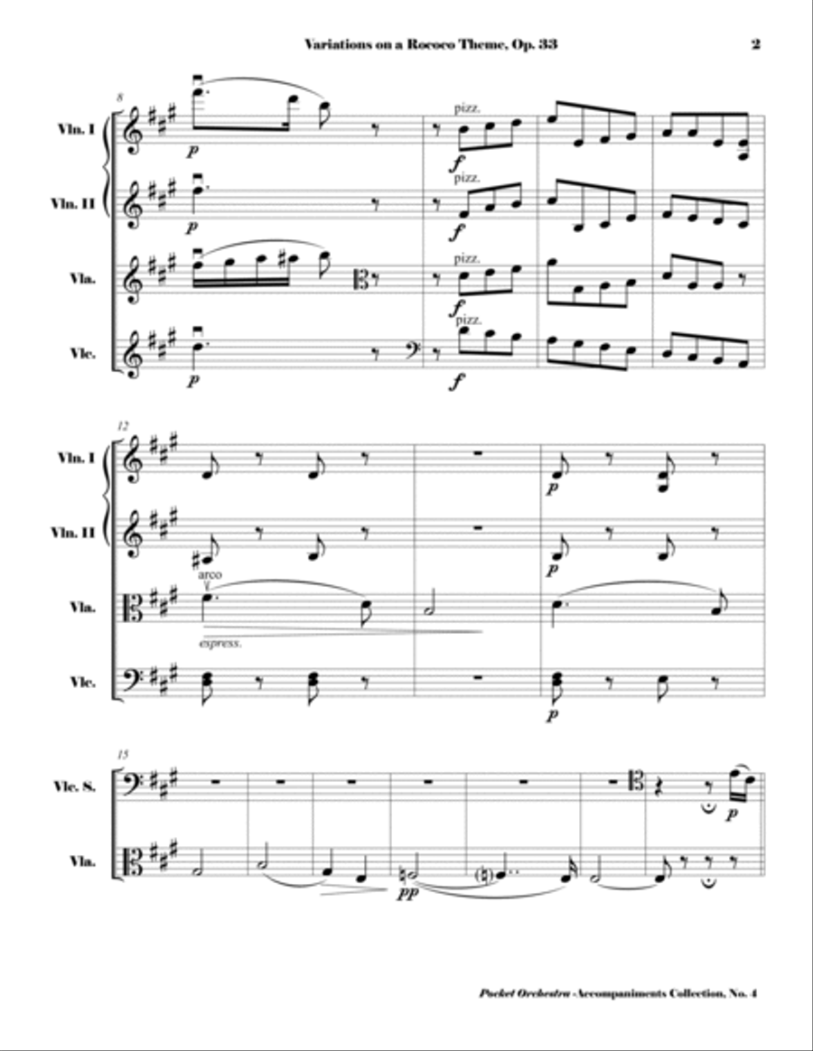 Tchaikowsky - Rococo Variations, Op. 33 ( Accompaniment Reduction for String Quartet) SCORE String Quartet scores gallery preview page 2