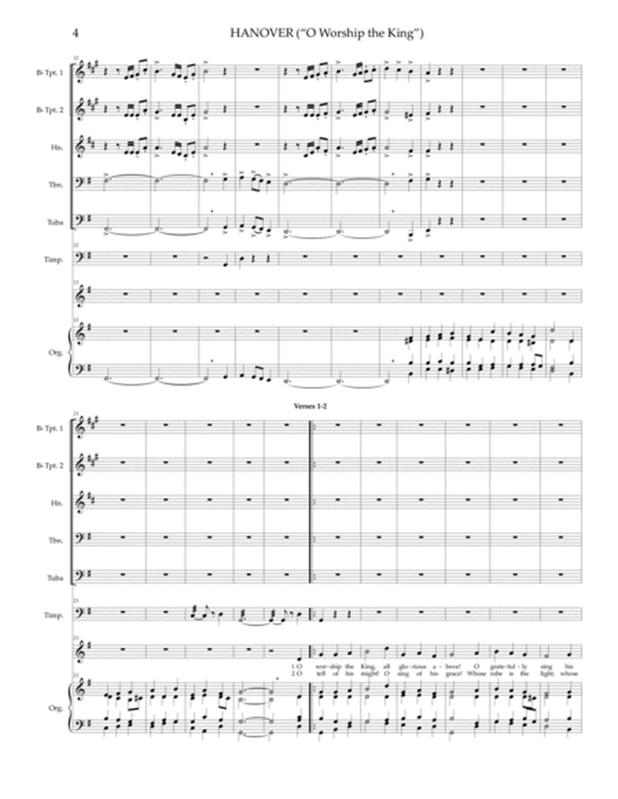 O Worship the King (HANOVER) — hymn accompaniment for organ, brass quintet, timpani image number null