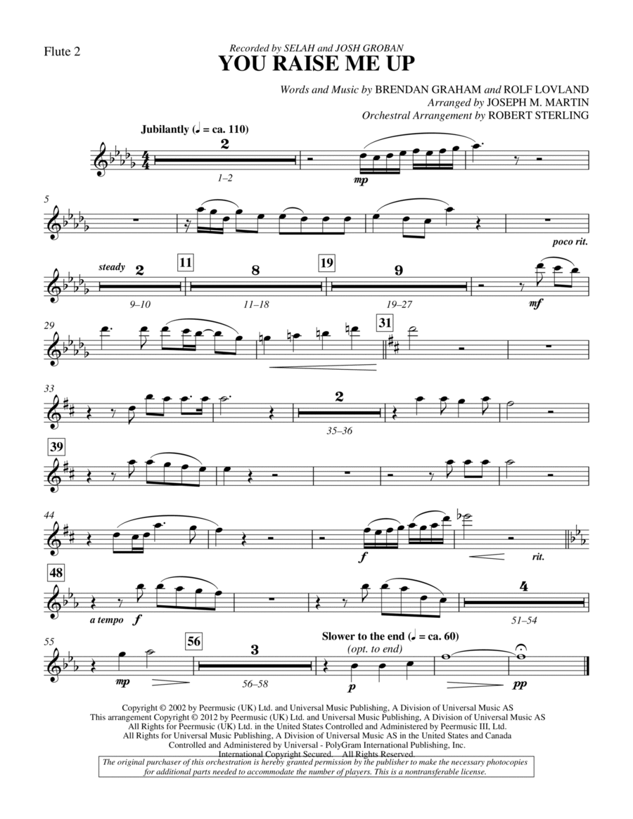 You Raise Me Up - Flute 2 Choir scores gallery preview page 1