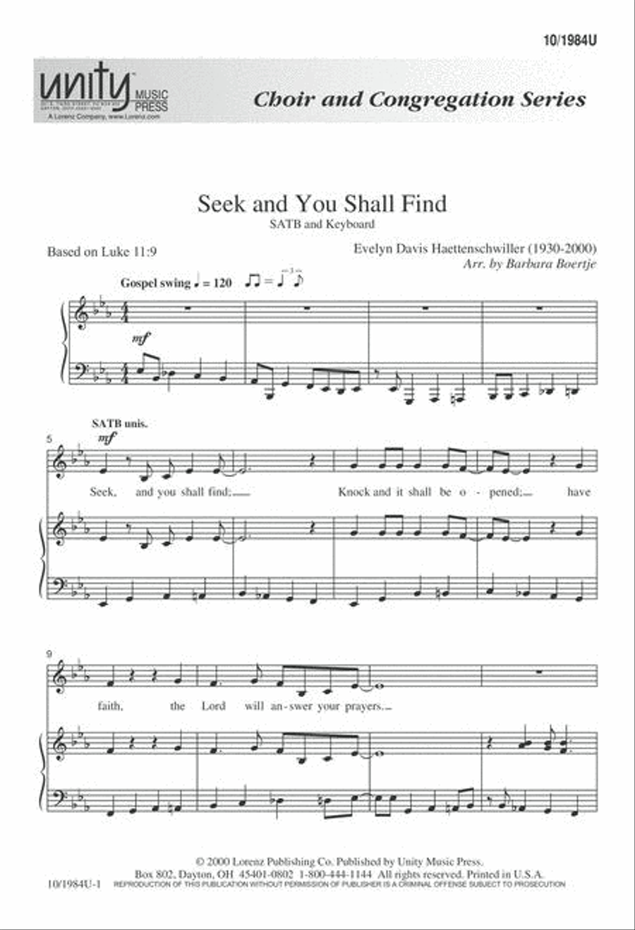 Seek and You Shall Find 4-Part scores gallery preview page 1