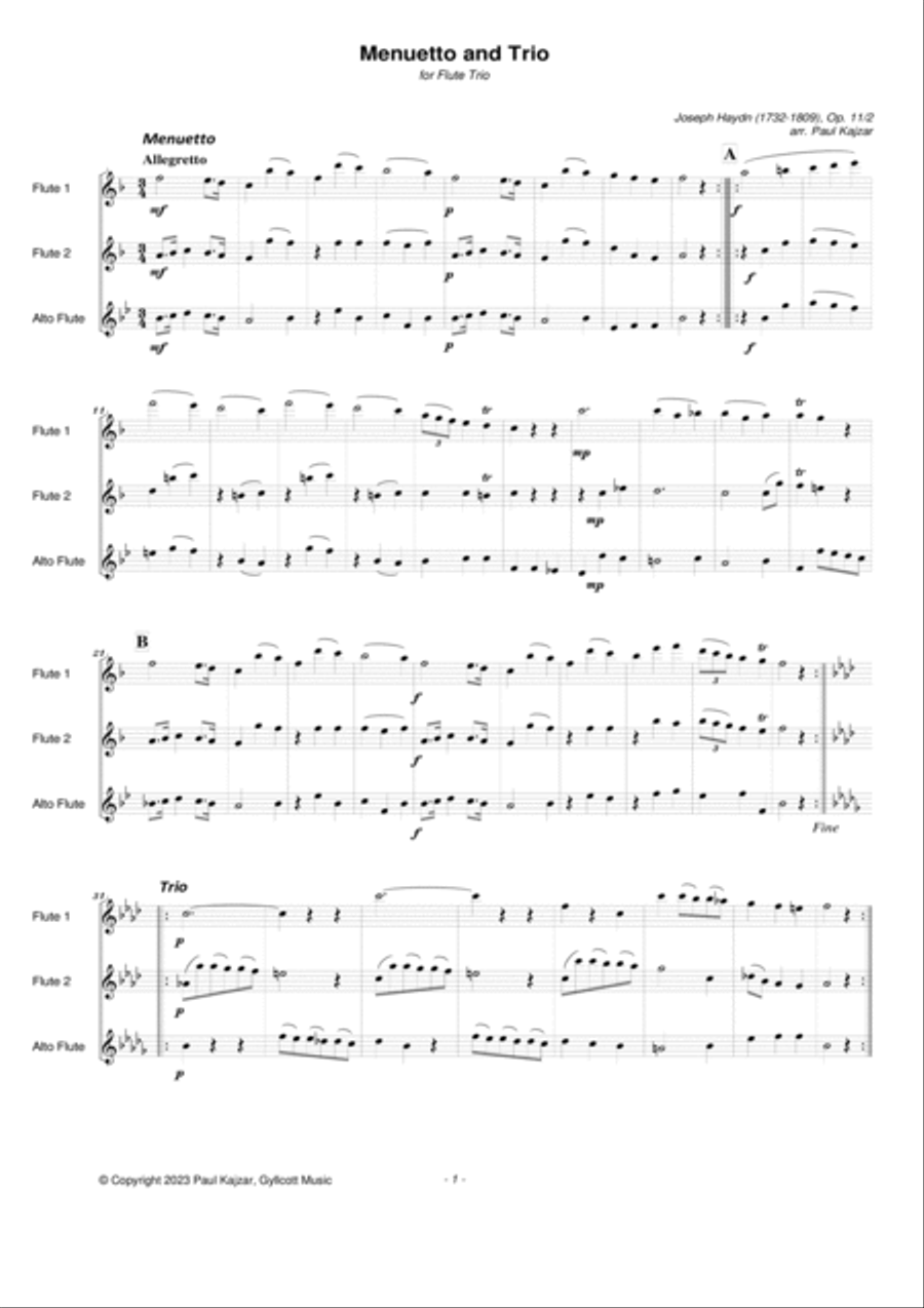 Menuetto and Trio from Op. 11 No. 2 (Flute Trio) Flute Trio scores gallery preview page 2