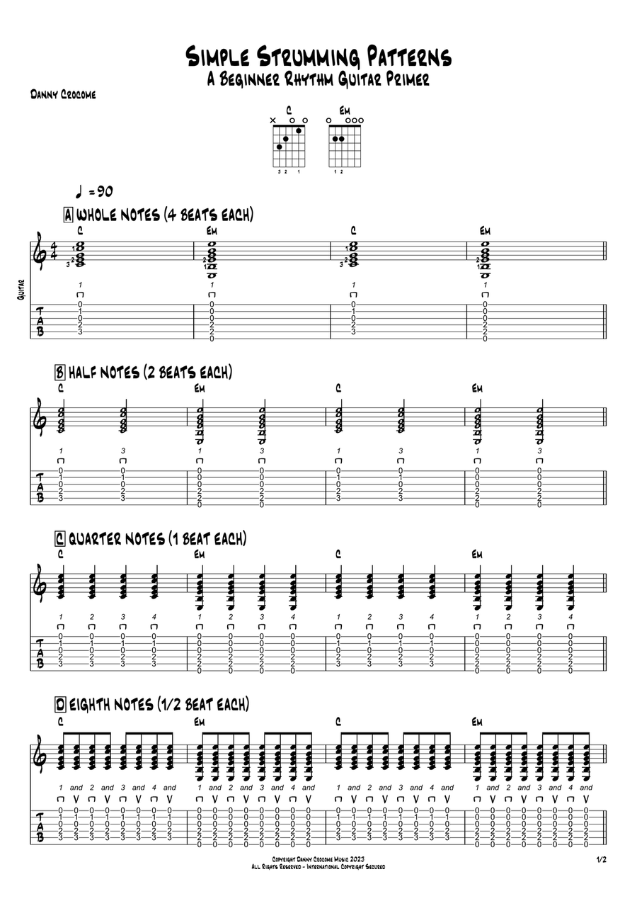 Simple Strumming Patterns (A Beginner Rhythm Guitar Primer) Acoustic Guitar scores gallery preview page 1