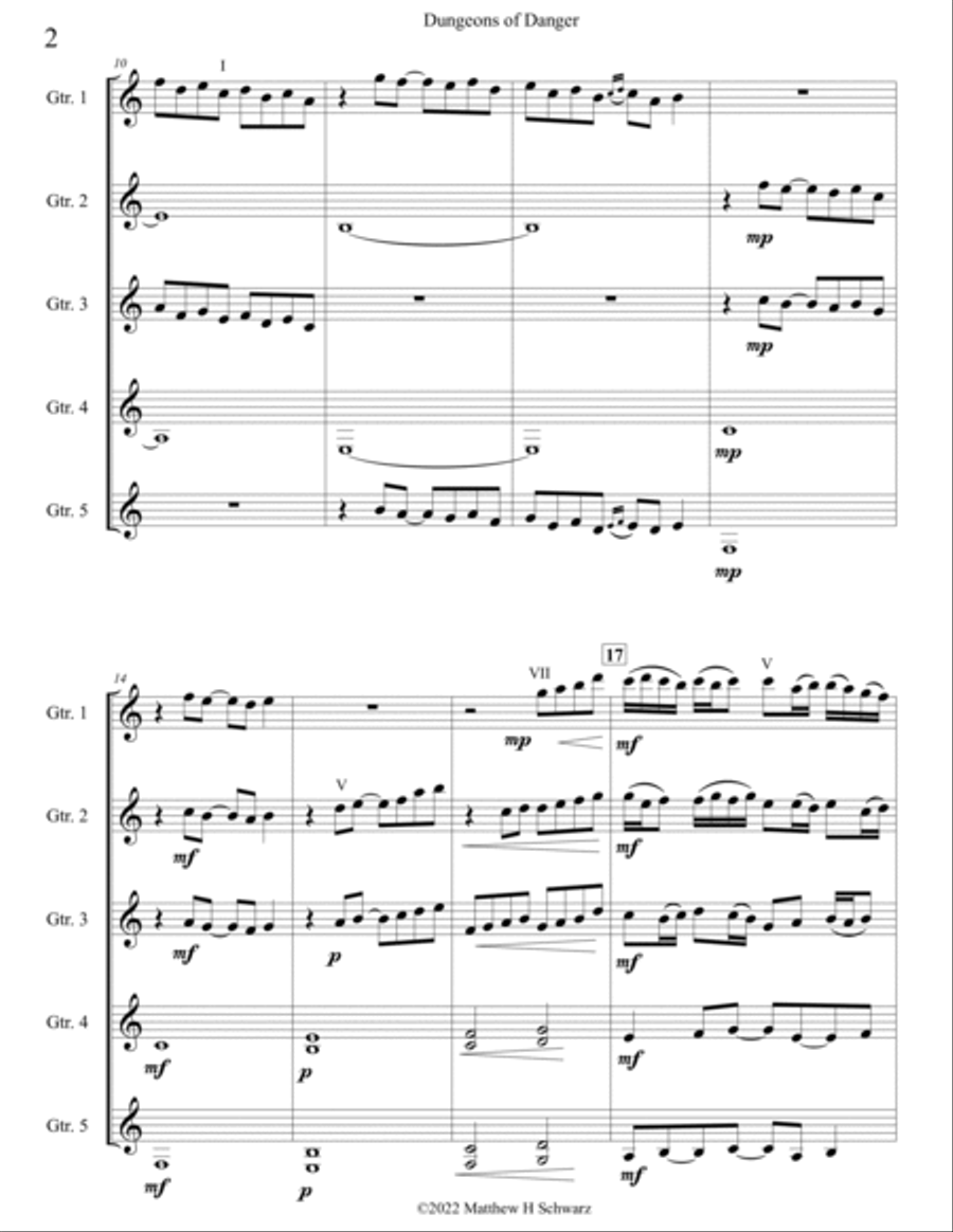 Dungeons of Danger for five classical guitars (Score and Parts) Chamber Music scores gallery preview page 2