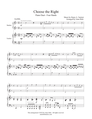Choose the Right (late elementary student/teacher piano duet, key of F)
