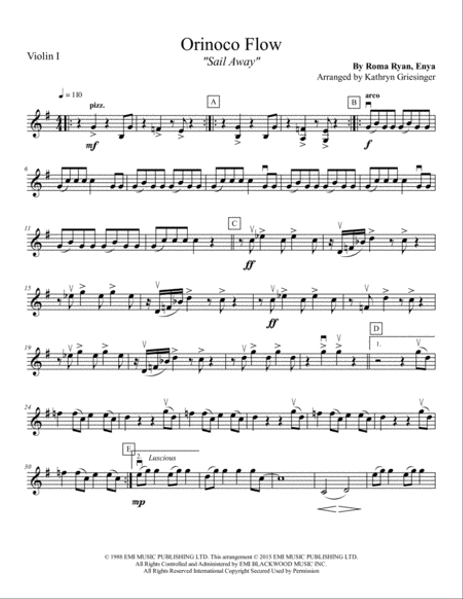 Orinoco Flow String Quartet scores gallery preview page 1