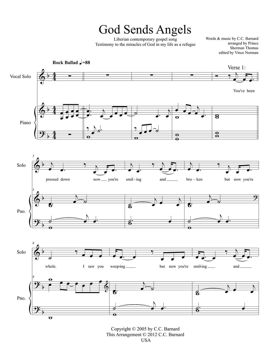 God Sends Angels Piano Solo scores gallery preview page 1