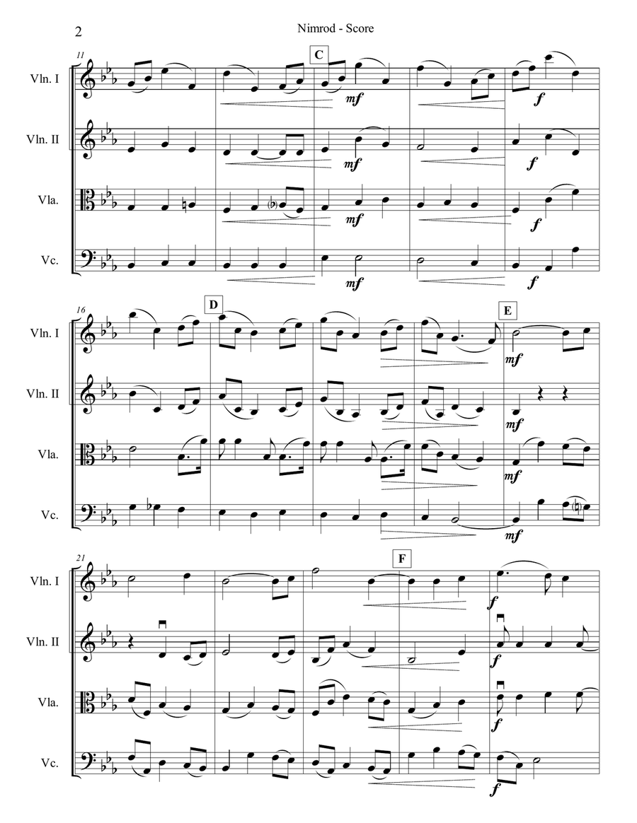 Elgar's Nimrod for String Quartet String Quartet scores gallery preview page 2