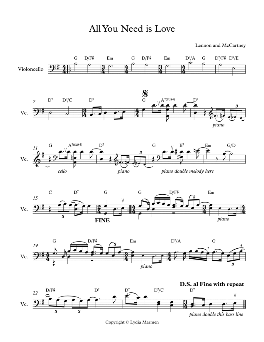 All You Need Is Love Piano scores gallery preview page 1
