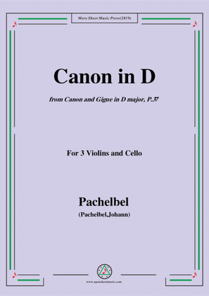 Book cover for Pachelbel-Canon in D,P.37,No.1,for 3 Violins and Cello