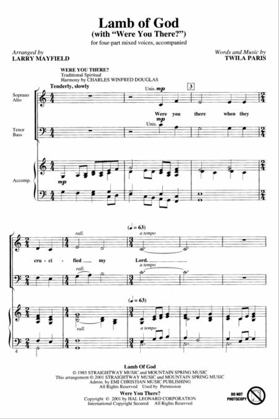 Lamb of God (with “Were You There?”) 4-Part scores gallery preview page 2