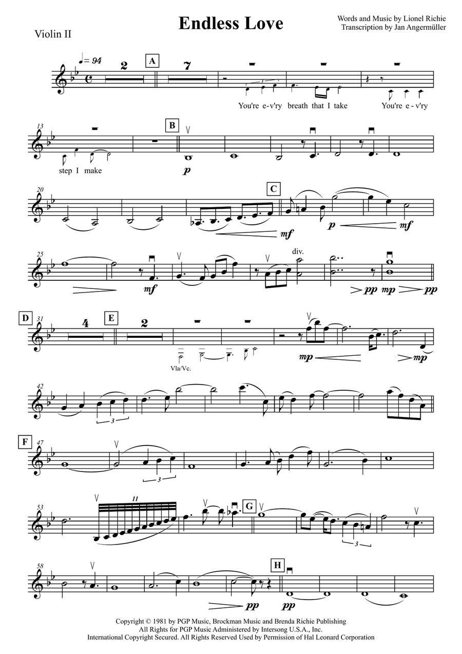 Endless Love Violin Solo scores gallery preview page 1