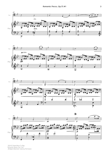 Romantic Pieces, Op.75 (1st mov.) - Trombone and Piano (Full Score and Parts) image number null