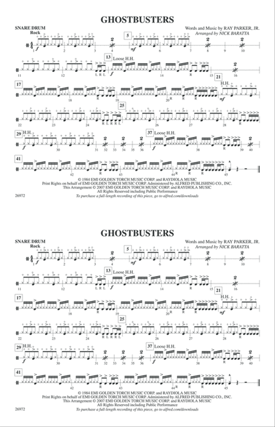 Ghostbusters: Snare Drum Ghostbusters: Snare Drum Marching Band scores gallery preview page 1