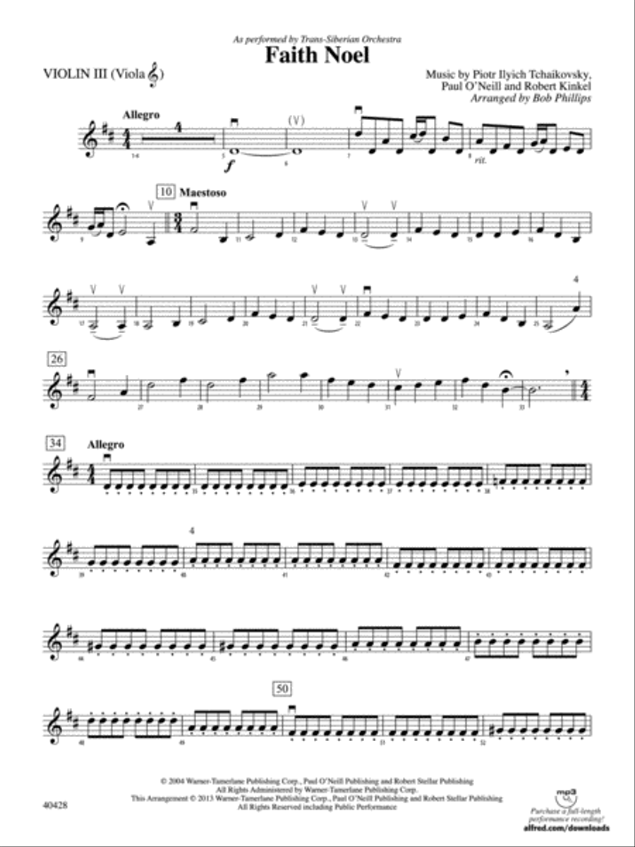 Faith Noel: 3rd Violin (Viola [TC]) String Orchestra scores gallery preview page 1